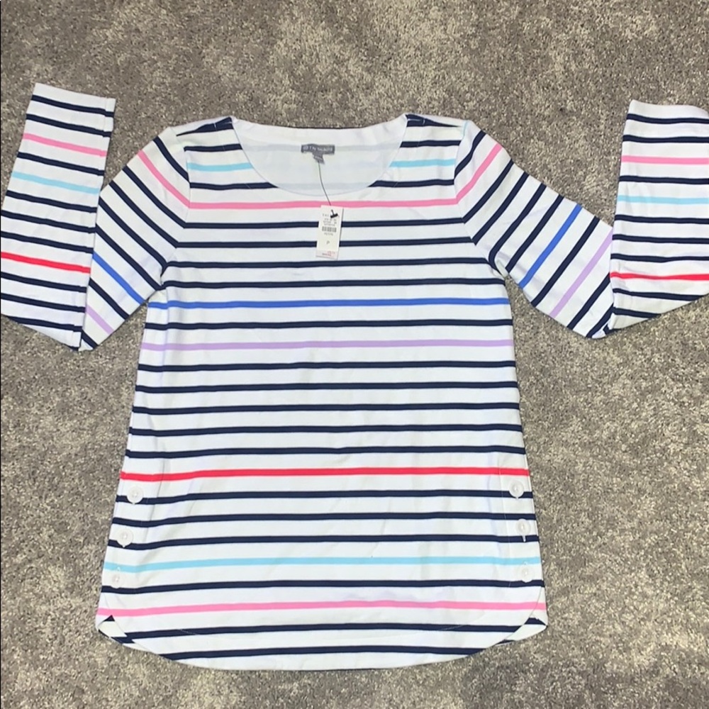 TEXTURED DROPPED SHOULDER PULLOVER - STRIPE